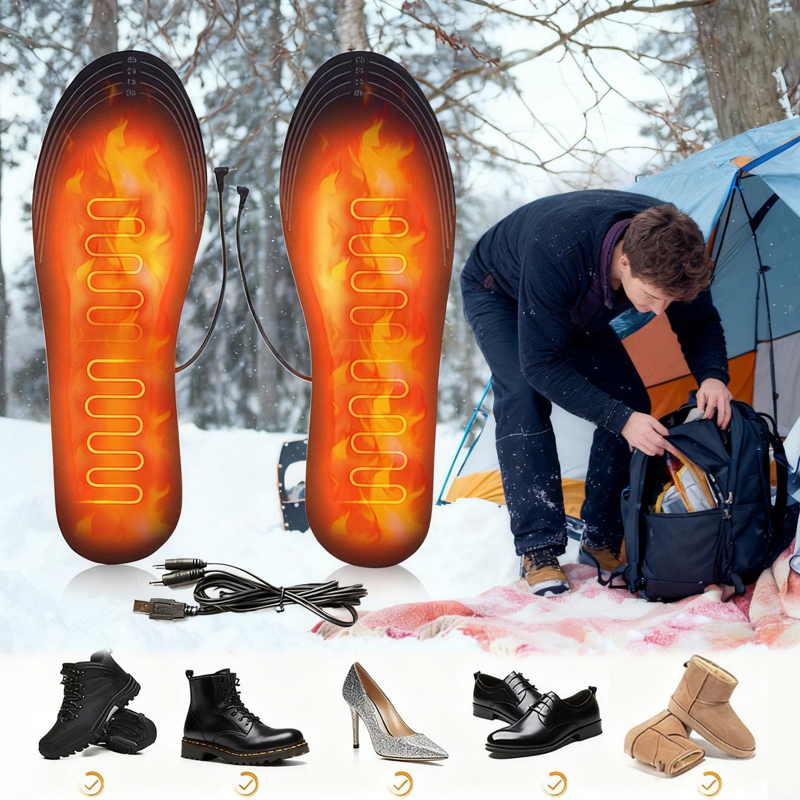 Heated Insole Rechargeable - แผ่นรองเท้าอุ่นแบบชาร์จไฟผ่าน USB, แผ่นรองเท้าอุ่นไฟฟ้าแบบตัดได้พร้อมแบตเตอรี่สำหรับเล่นสกี เดินป่า ตกปลาน้ำแข็ง ทำงานกลางแจ้ง