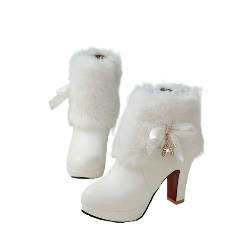 Winter Clothing Ladies - Snow BOOTS สตรีฤดูหนาว WARM Plush แฟชั่นรองเท้าส้นสูงสีชมพูสีขาวสีดําขนสัตว์