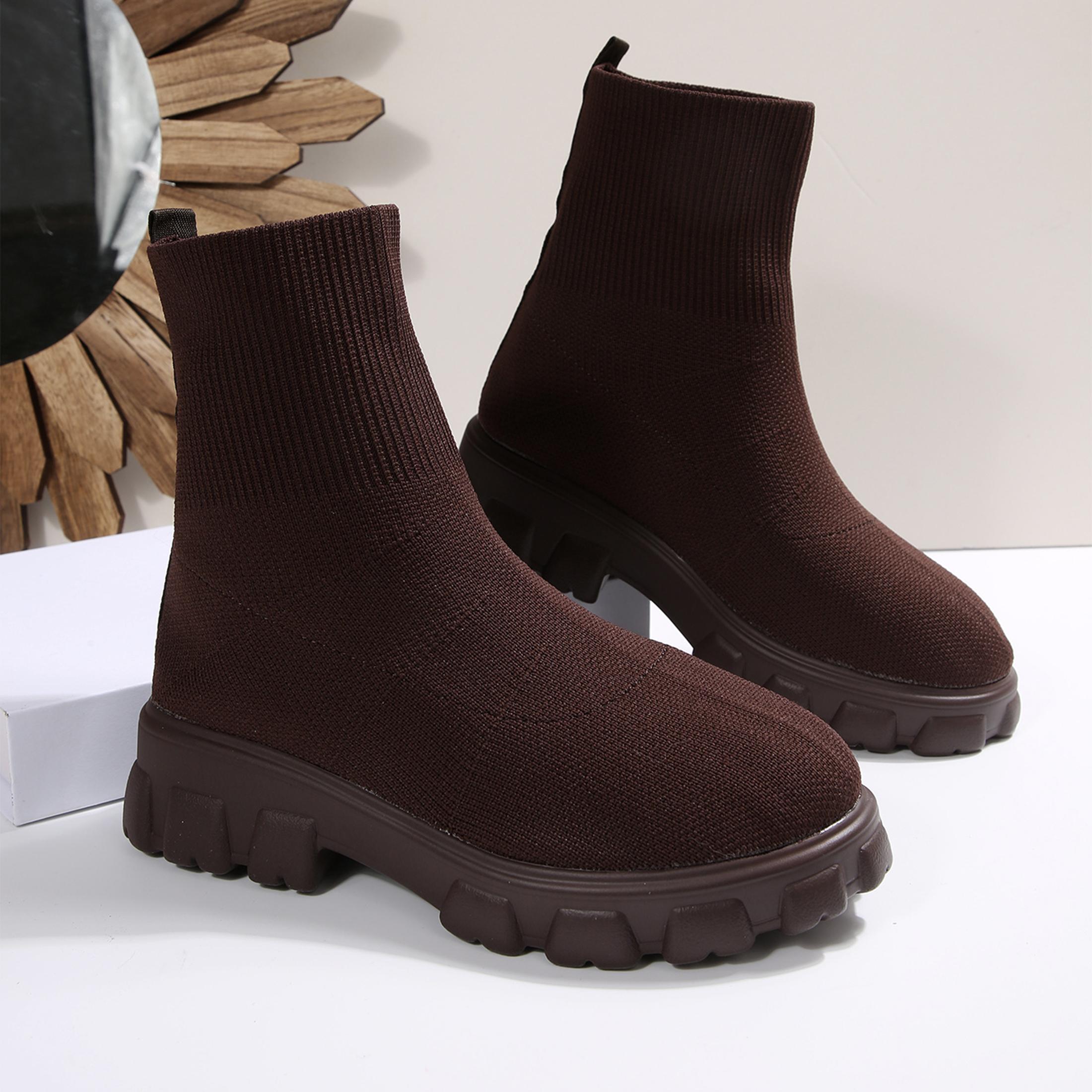 Winter Clothing Ladies - รองเท้าบูทข้อสั้นสำหรับผู้หญิง สวมใส่สบาย หัวมน แบบสวม ยืดหยุ่น นุ่ม