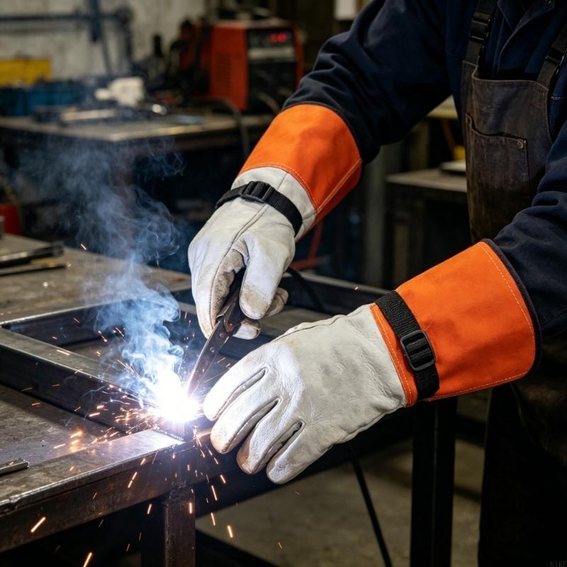 Heated Gloves Electric - ถุงมือหนังแพะทนความร้อนขนาด 14 นิ้วพร้อมการอัพเกรดถุงมือเชื่อมเพื่อการปกป้องที่ดียิ่งขึ้นสำหรับงานเชื่อมและงานไฟฟ้า K1KF