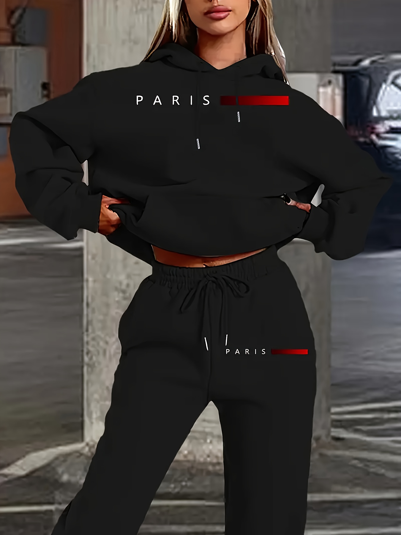 Winter Clothing Men - ชุดเซ็ตใหม่สำหรับผู้หญิง เสื้อฮู้ดและกางเกง พิมพ์ลายตัวอักษร PARIS ชุดกีฬาคุณภาพสูง สำหรับฤดูใบไม้ผลิและฤดูใบไม้ร่วง