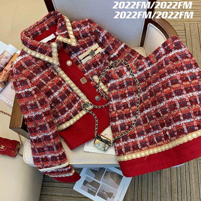 Winter Clothing Vintage - ผู้หญิง Tweed สง่างามชุดสีแดง Jackert Coat Top
