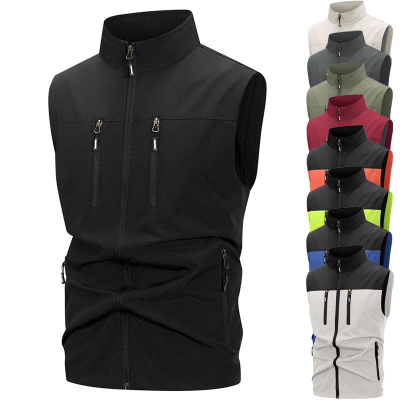 Winter Clothing Essentials - เสื้อกั๊ก Softshell น้ําหนักเบาของผู้ชายพร้อมกระเป๋าซิปเสื้อแขนกุดกันลมสําหรับเดินป่ากอล์ฟกลางแจ้ง Outwear Windbreaker