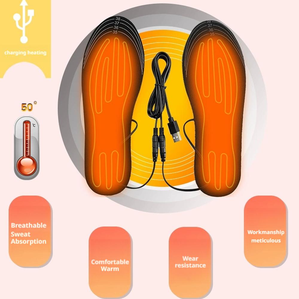 Heated Insole Rechargeable - แผ่นรองเท้าอุ่นได้, แผ่นรองเท้าอุ่นแบบชาร์จ USB แผ่นรองเท้าปรับอุณหภูมิได้สำหรับฤดูหนาวกลางแจ้งเล่นสกีเดินป่าแคมป์ปิ้ง V5O3