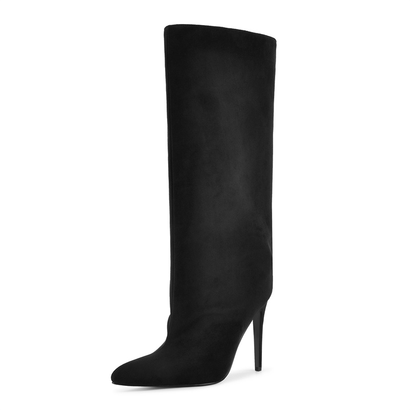 รองเท้าบูทหุ้มข้อสูงสีดำหนังกล - Winter Clothing Ladies บทวิจารณ์และราคา