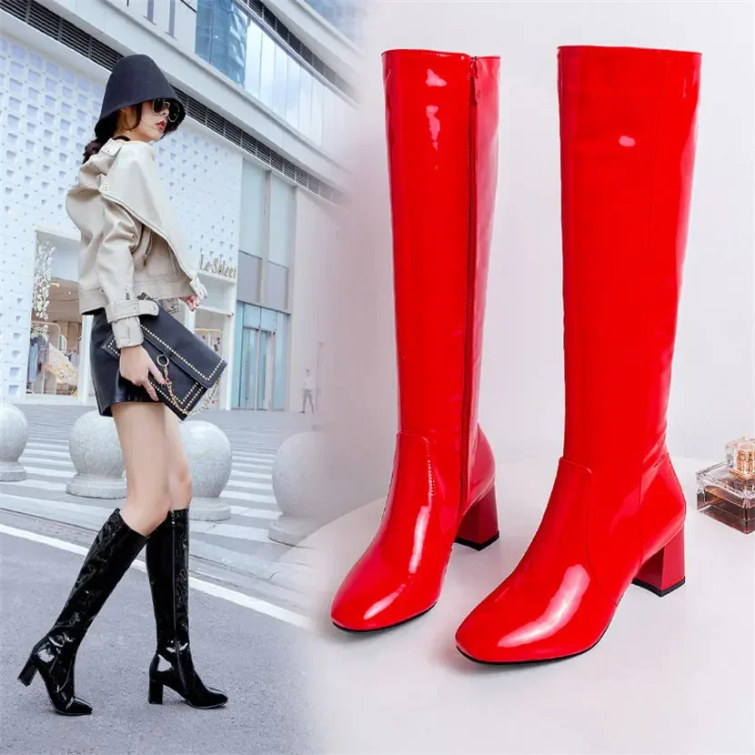 สีแดงสีขาวสิทธิบัตรหนังผู้หญิง - Winter Clothing Ladies บทวิจารณ์และราคา